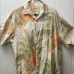 Tommy Bahama Cream and Orange Casual Button Down Shirt